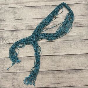 Vintage Turquoise Seed Bead Fringe Belt Hippie Boho Festival